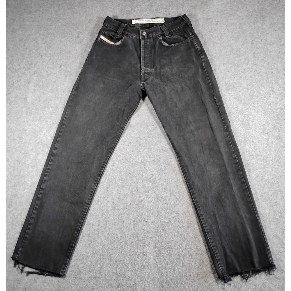 Diesel New-Saddle Black Straight‎ Leg Jeans Made in Italy Raw Hem Size 27